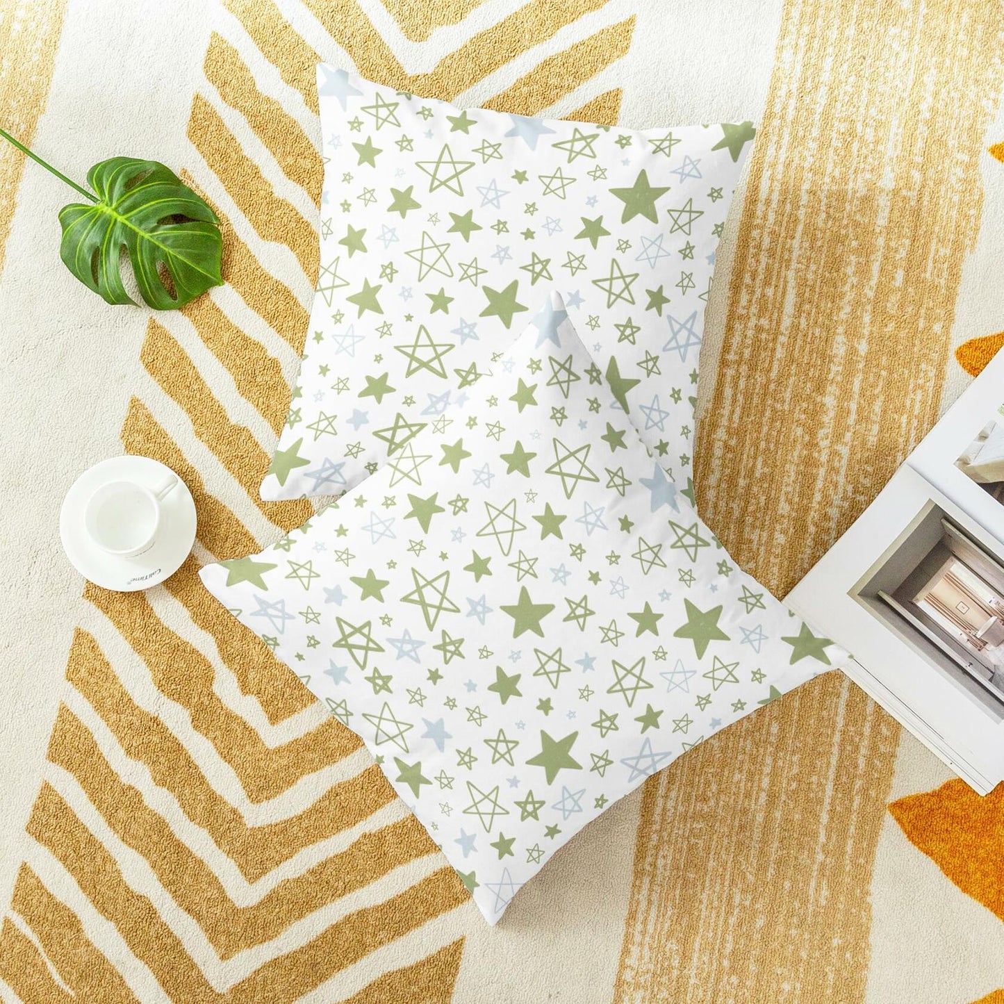 CaliTime Throw Pillow Covers Pack of 2 Cozy Fleece Stars 18x18in Sage Green