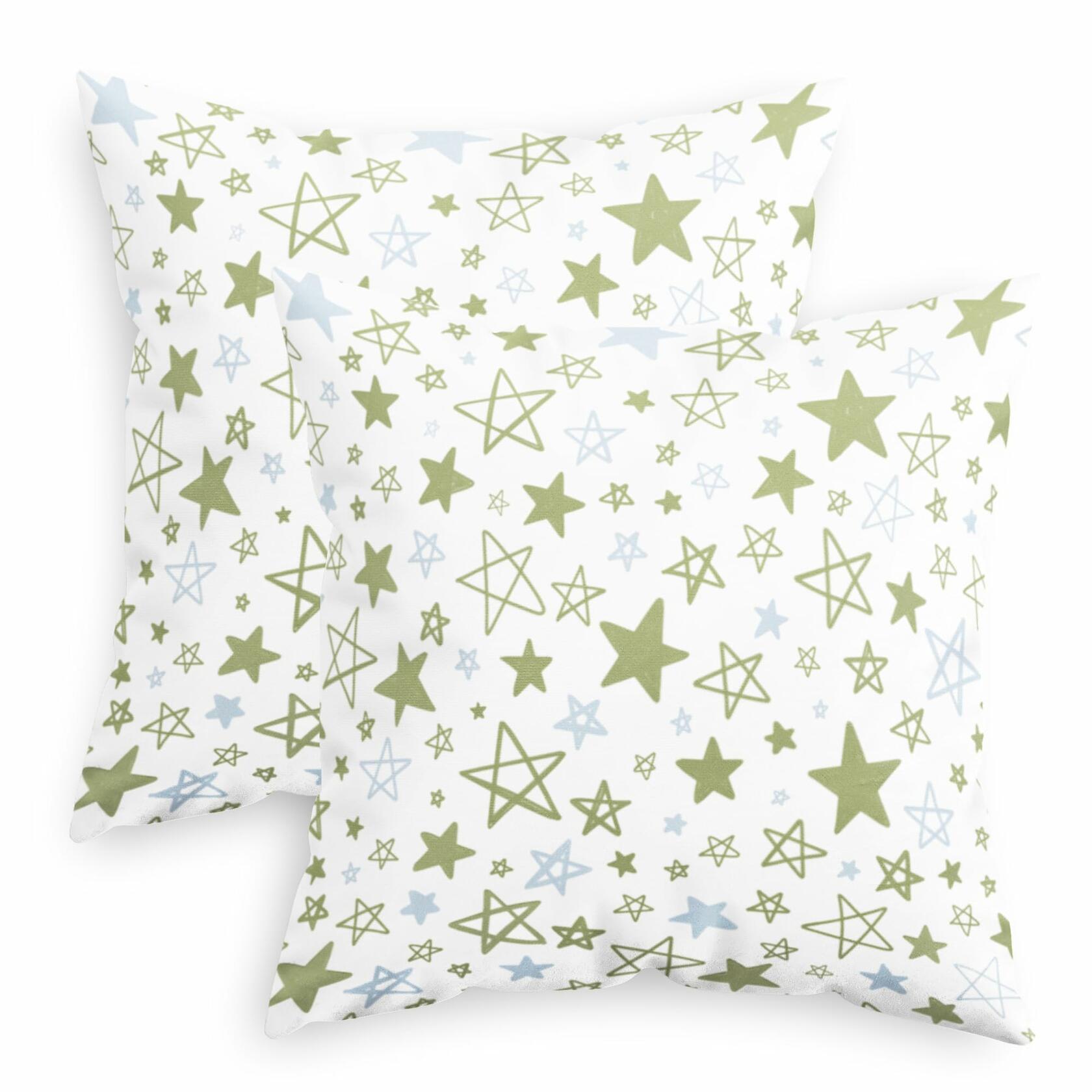 CaliTime Throw Pillow Covers Pack of 2 Cozy Fleece Stars 18x18in Sage Green