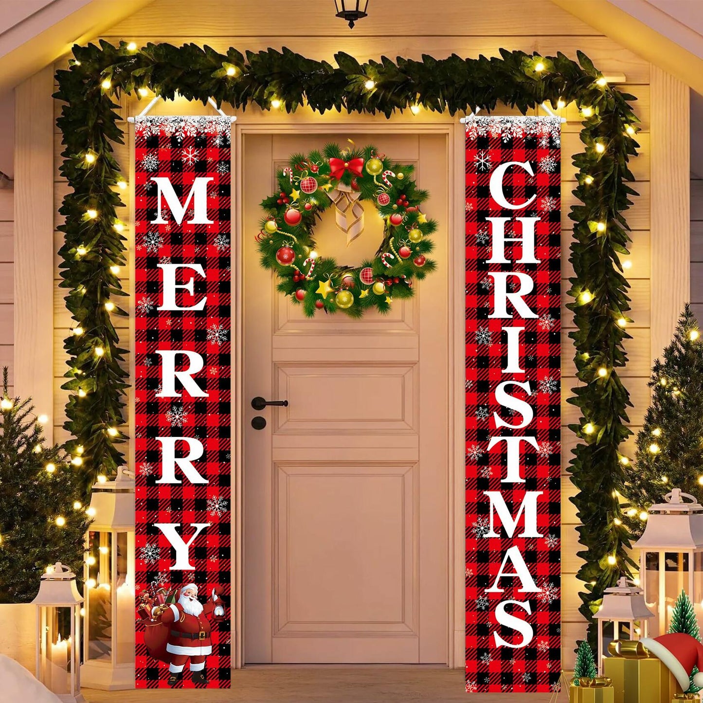 Leuceiy Christmas Banner Santa Snow Outdoor Yard Porch Sign Decoration