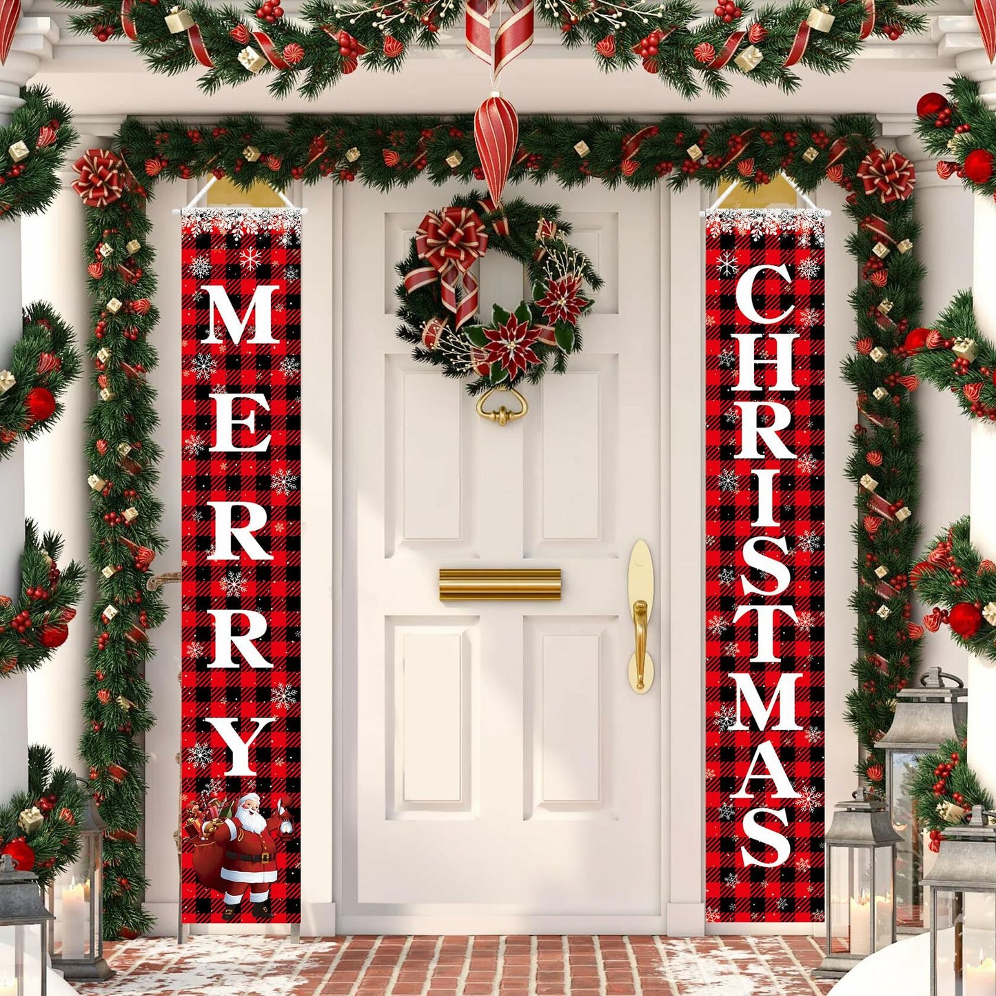 Leuceiy Christmas Banner Santa Snow Outdoor Yard Porch Sign Decoration