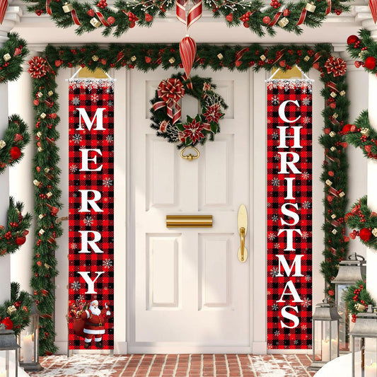 Leuceiy Christmas Banner Santa Snow Outdoor Yard Porch Sign Decoration
