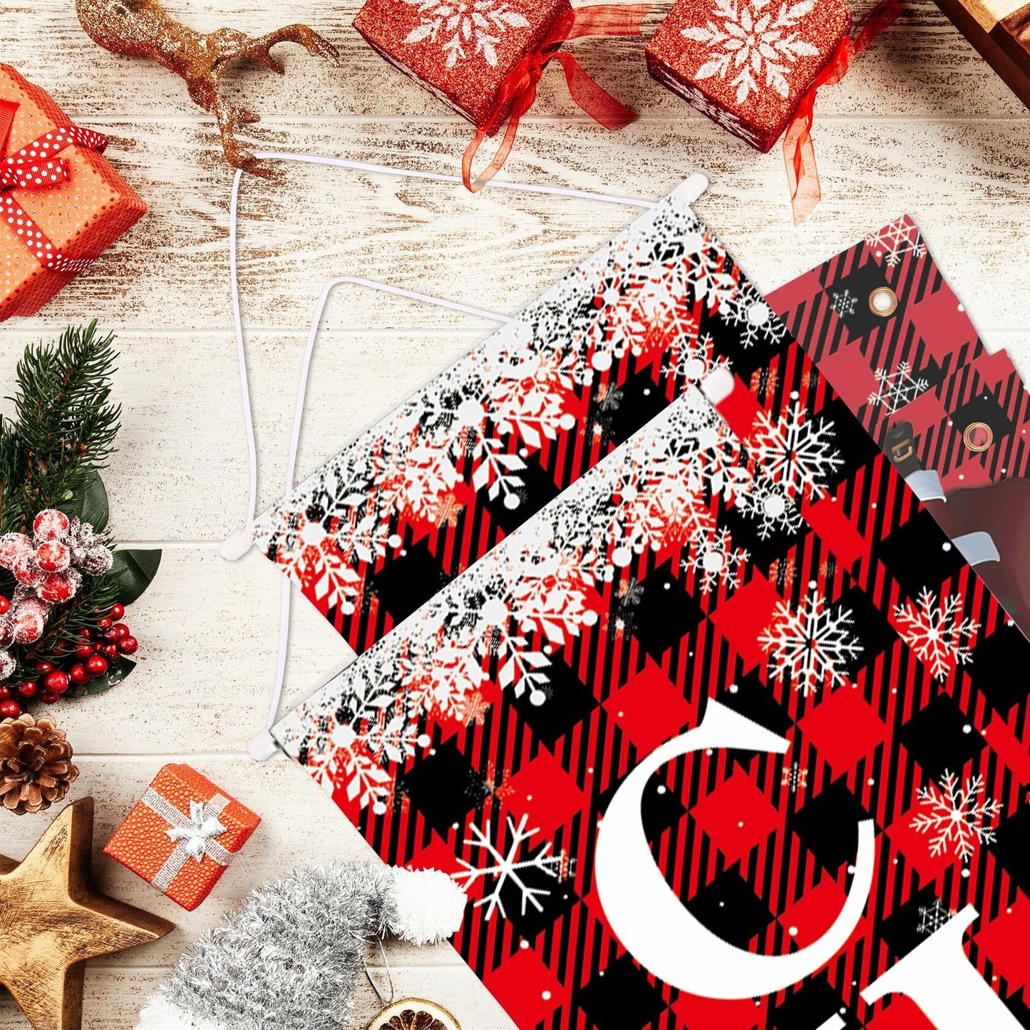 Leuceiy Christmas Banner Santa Snow Outdoor Yard Porch Sign Decoration