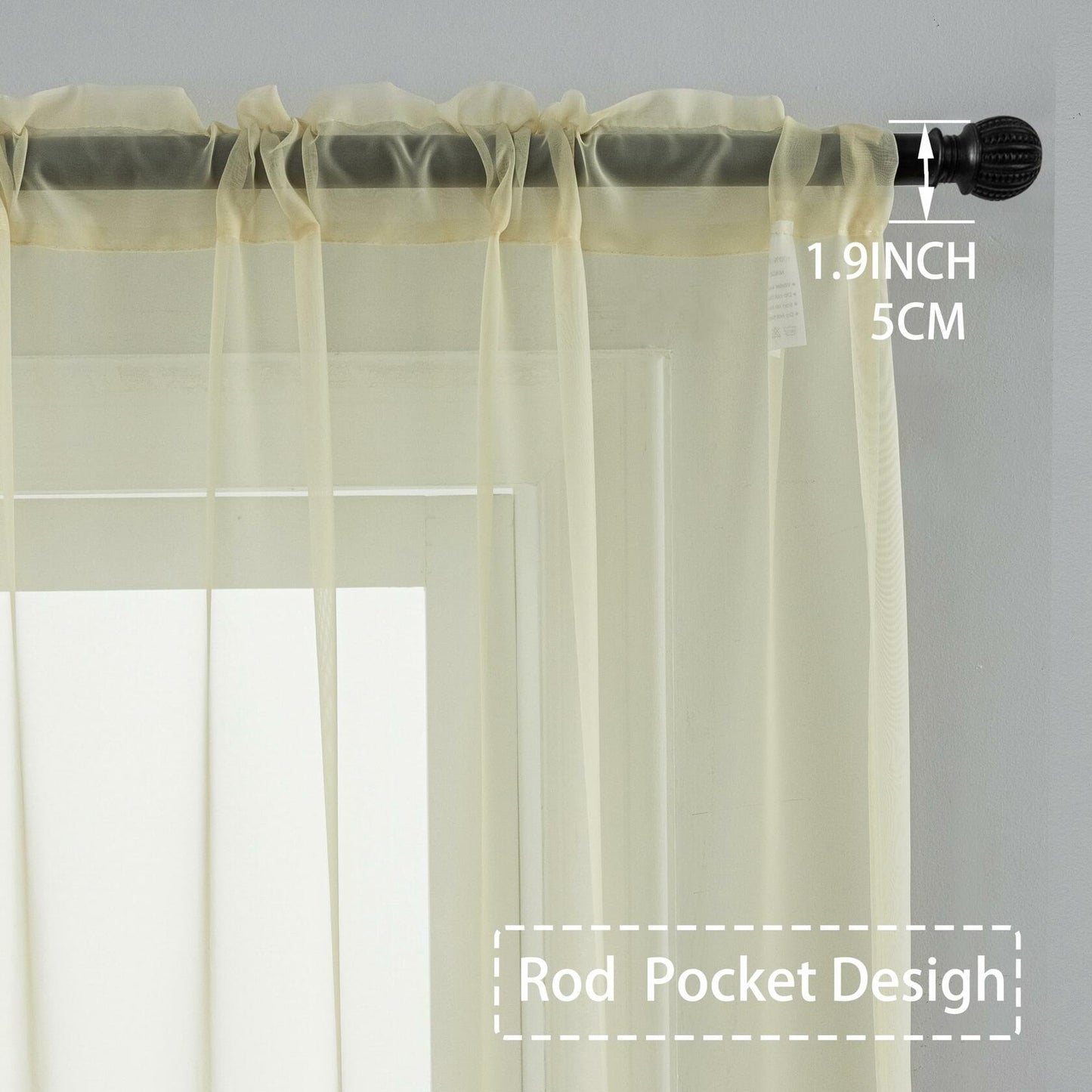 AZRMT Curtains 2 Panels 37x63in Light Filtering Sheer Rod Pocket Soft Beige