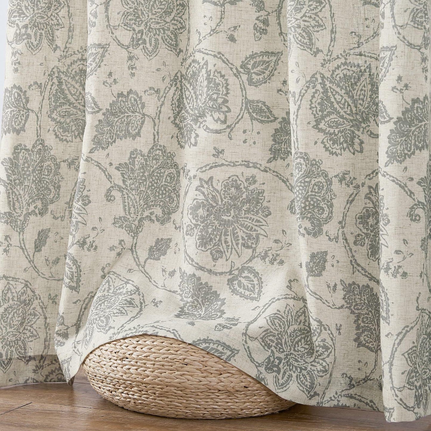 [Like New] jinchan Linen Curtains Gray Floral Paisley 63in Length 2 Panels
