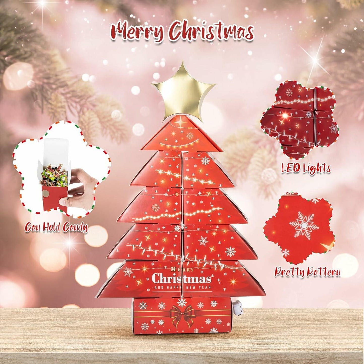 Decoration Boxes Tree Shape LED Light Gift Boxes 19.8x13.6x2.6in Set of 11