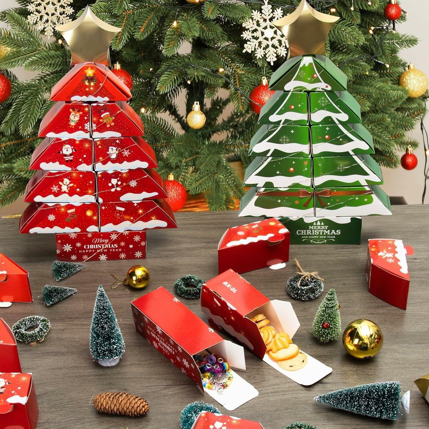 Decoration Boxes Tree Shape LED Light Gift Boxes 19.8x13.6x2.6in Set of 11