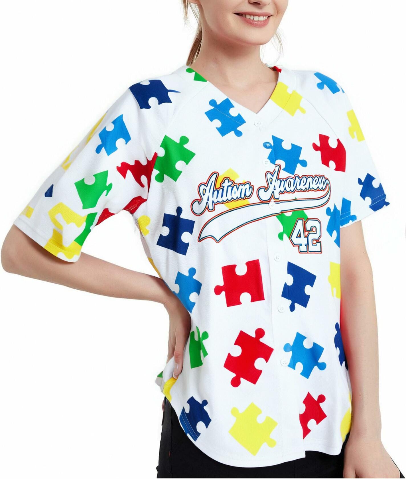 Women’s Autism Awareness Shirt Teacher Support T-Shirt White Short Sleeve XL