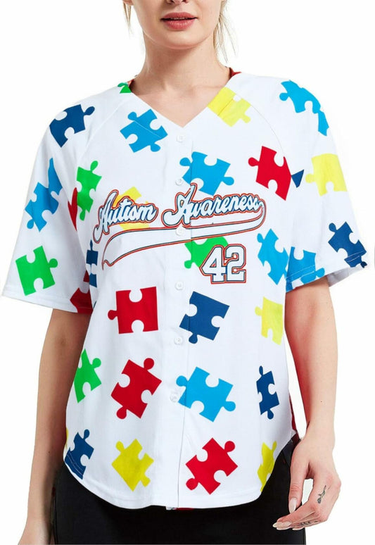 Women’s Autism Awareness Shirt Teacher Support T-Shirt White Short Sleeve XL