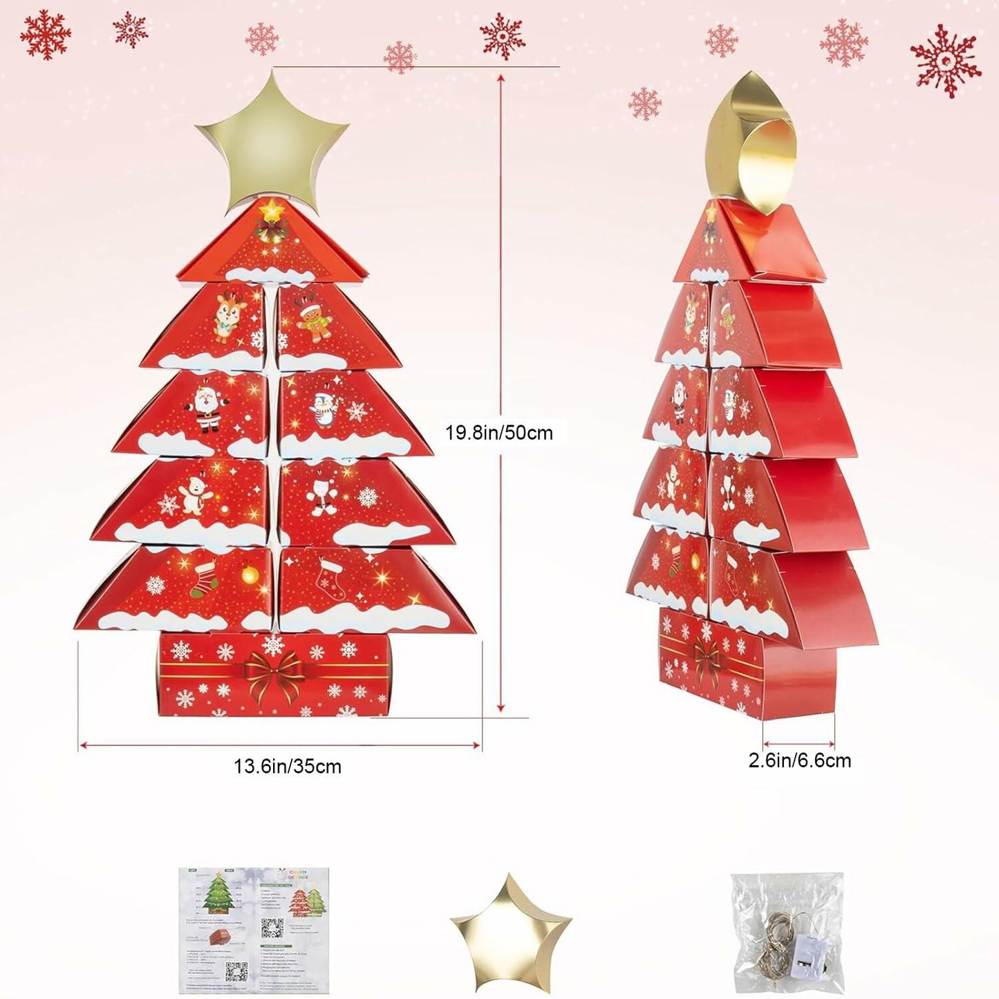 Decoration Boxes Tree Shape LED Light Gift Boxes 19.8x13.6x2.6in Set of 11