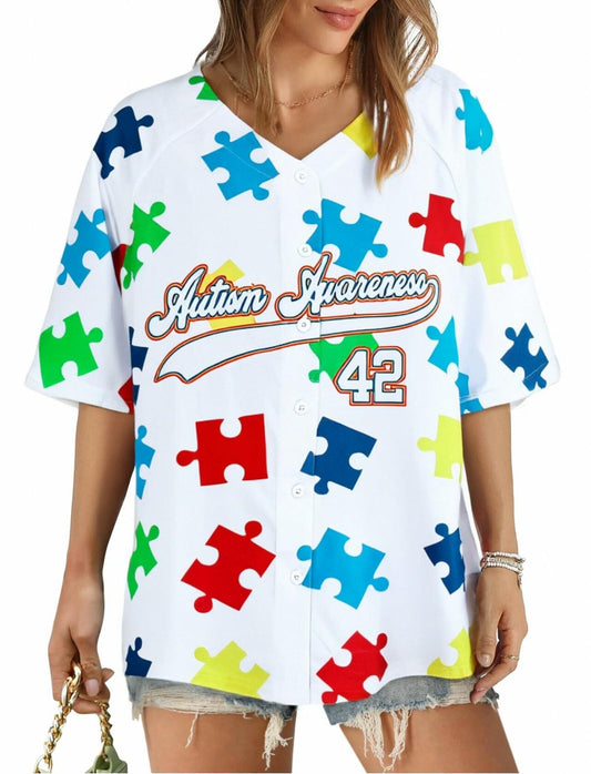 Women’s Autism Awareness Shirt Teacher Support T-Shirt White Short Sleeve XL