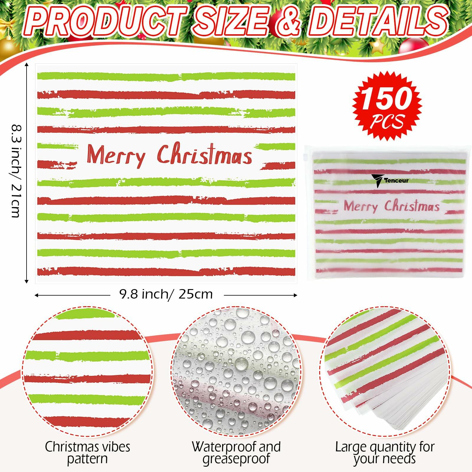 Tenceur 150 Pcs Christmas Wax Paper Sheets Red Green Striped Parchment