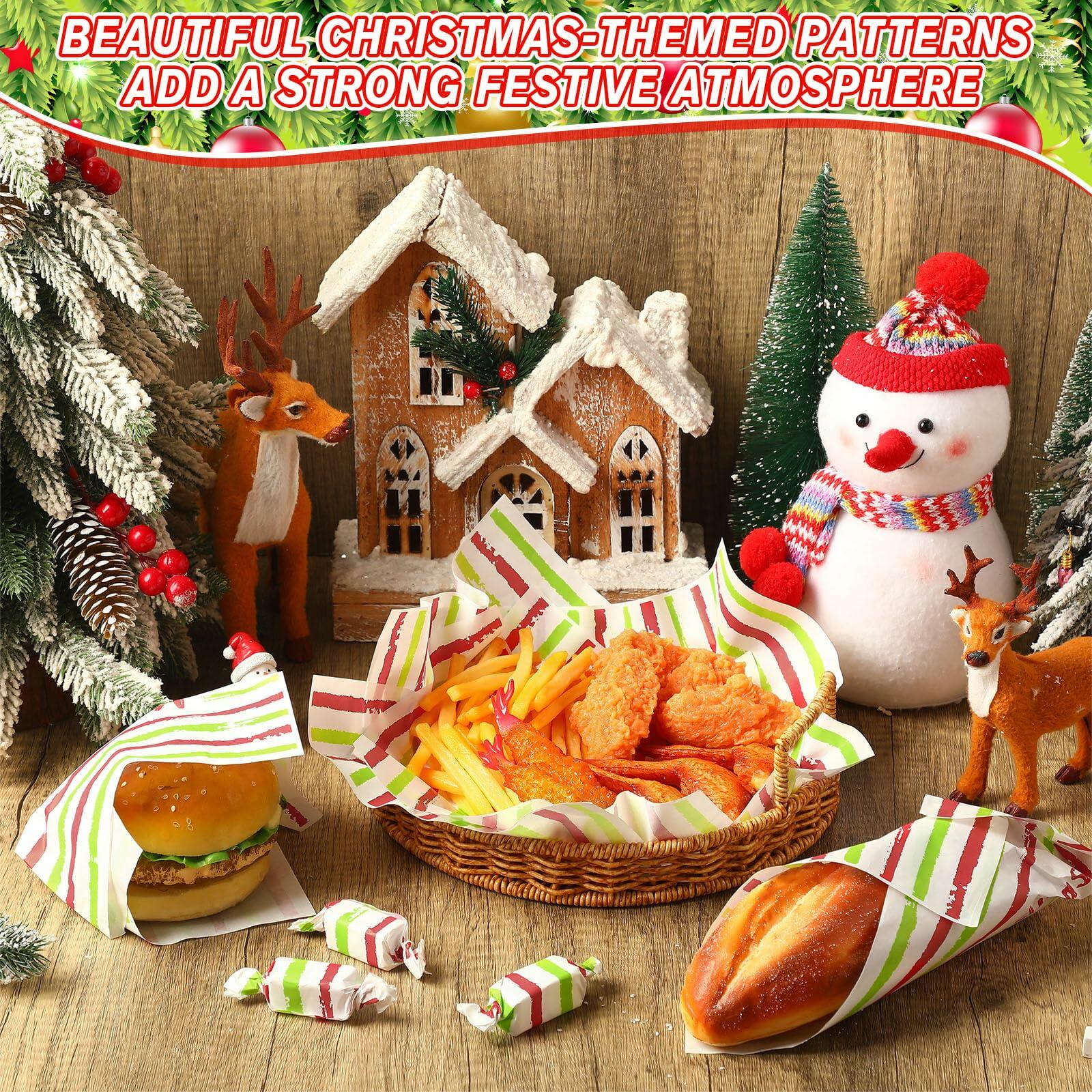Tenceur 150 Pcs Christmas Wax Paper Sheets Red Green Striped Parchment