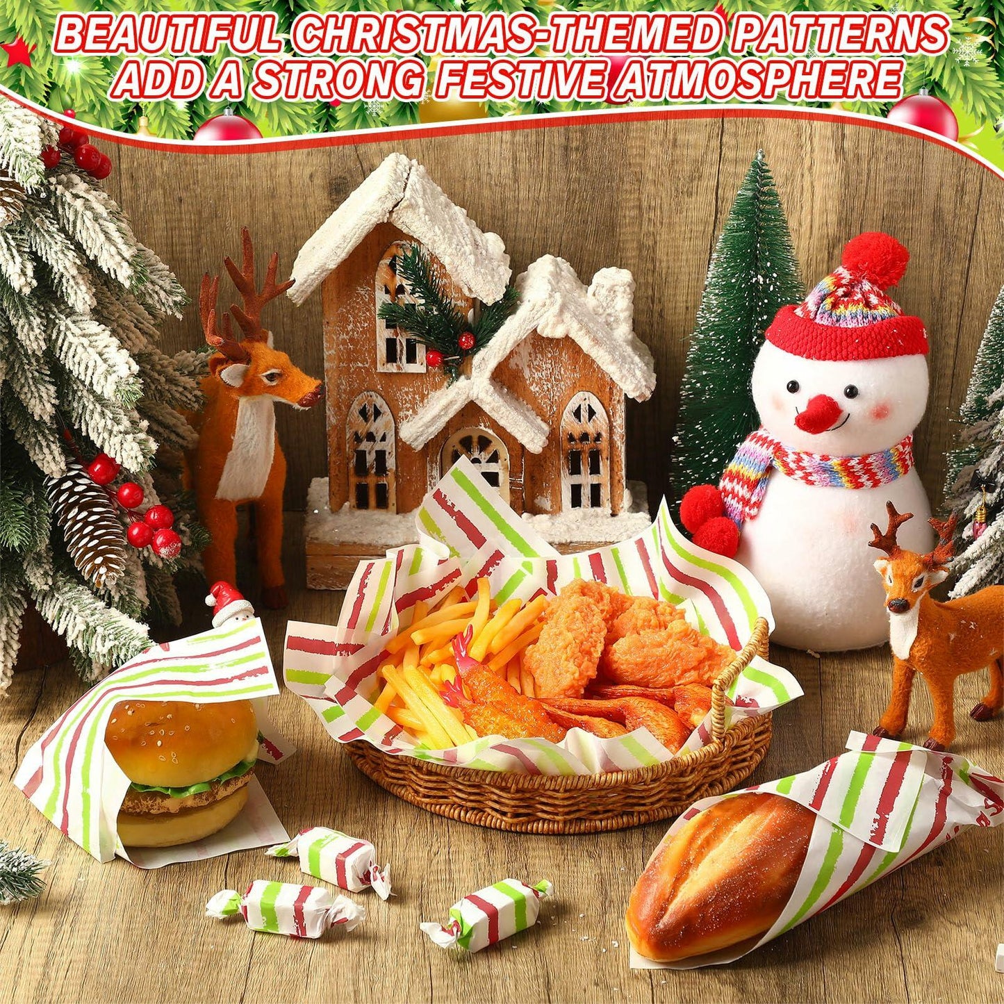Tenceur 150 Pcs Christmas Wax Paper Sheets Red Green Striped Parchment