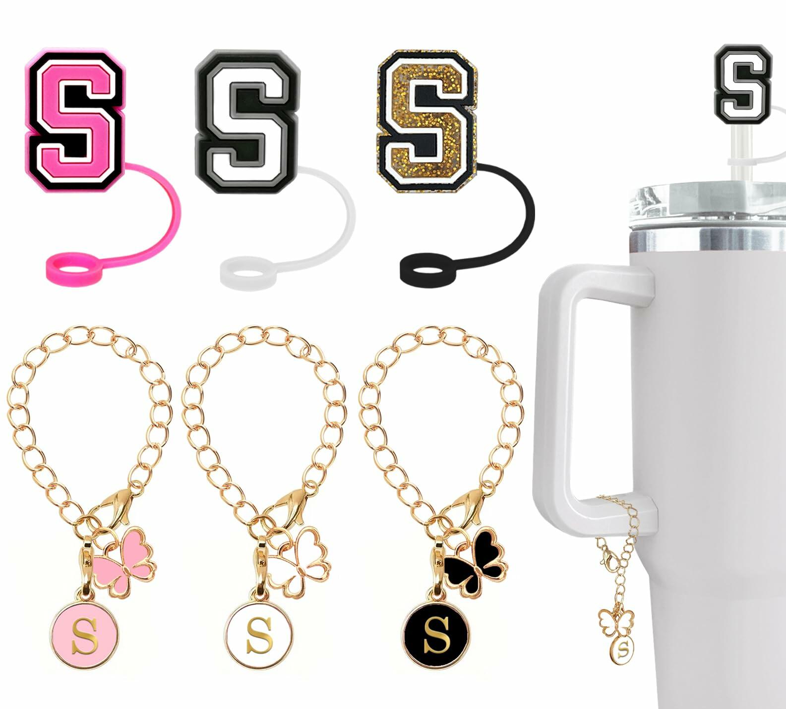 Nuozme Straw Cover Caps 6pcs w/ Initial Butterfly Charms for Stanley 30/40oz
