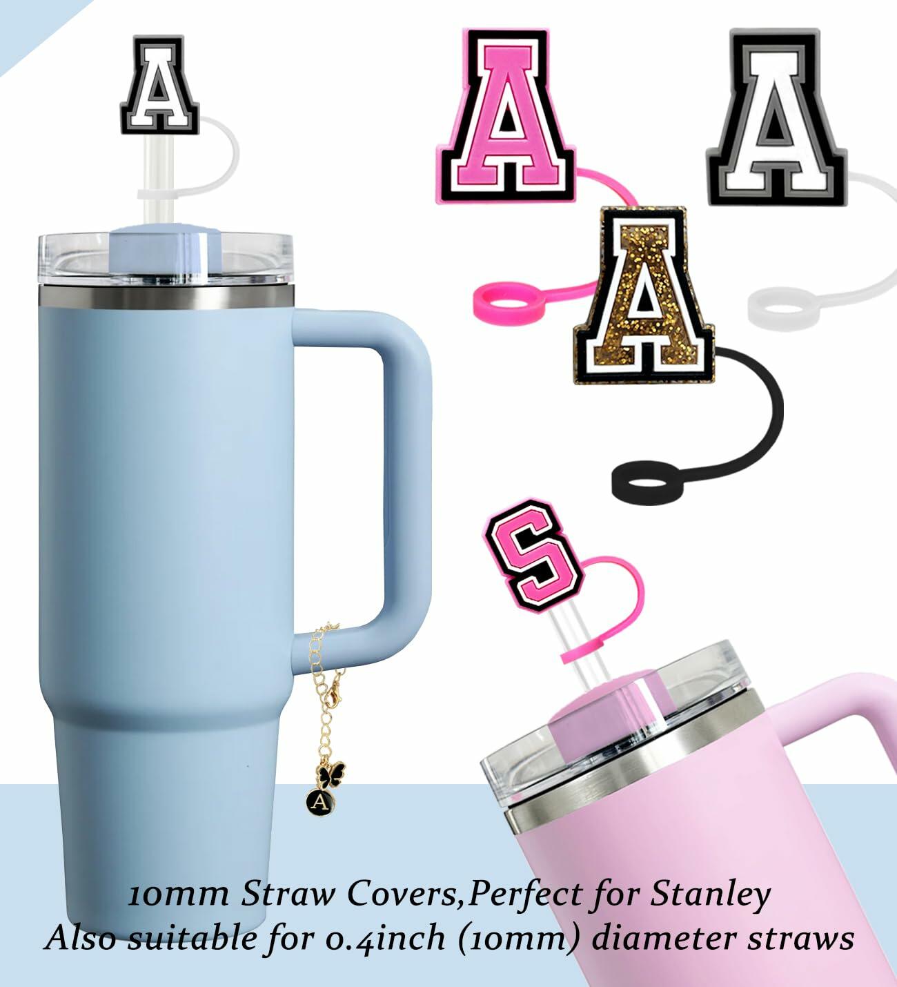 Nuozme Straw Cover Caps 6pcs w/ Initial Butterfly Charms for Stanley 30/40oz