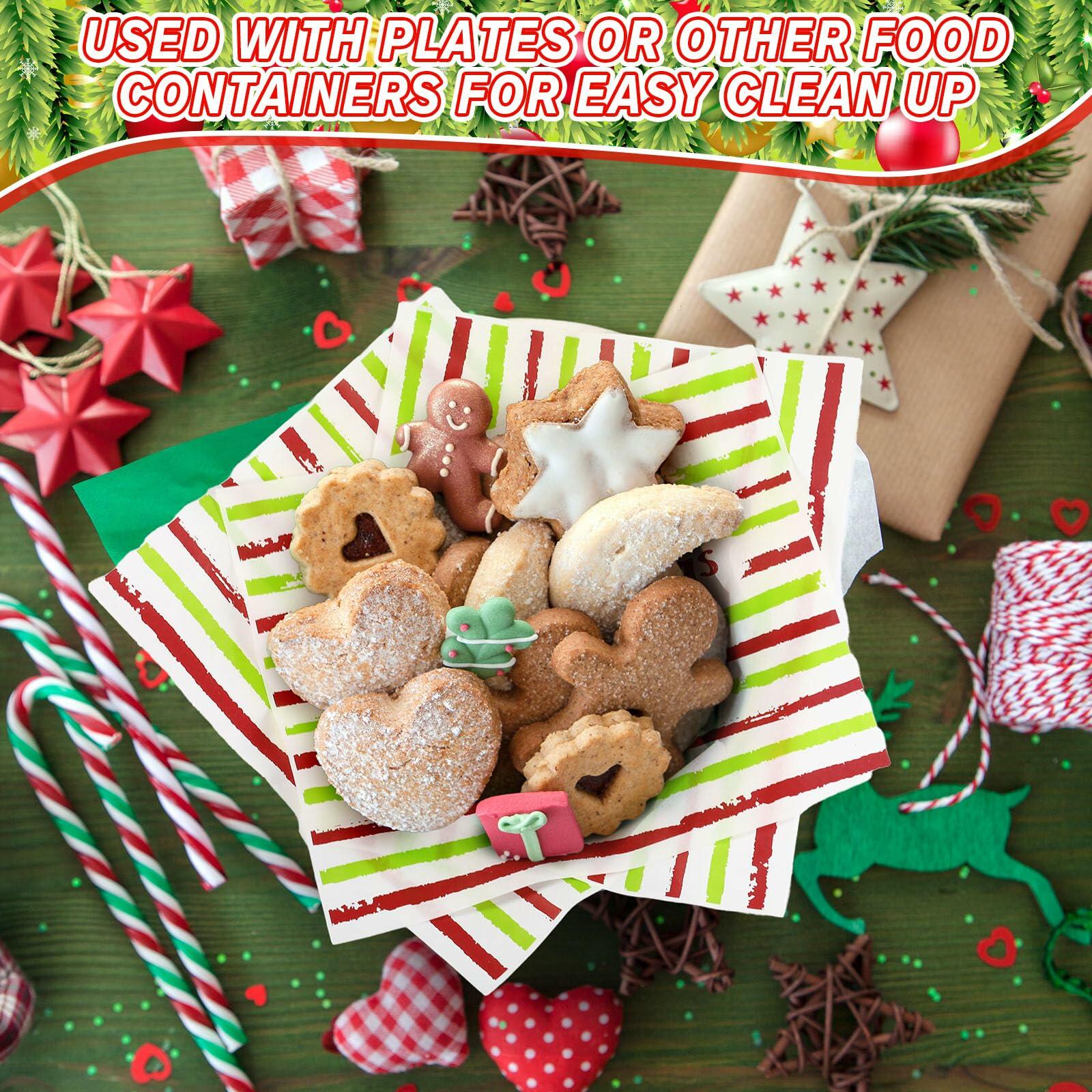 Tenceur 150 Pcs Christmas Wax Paper Sheets Red Green Striped Parchment