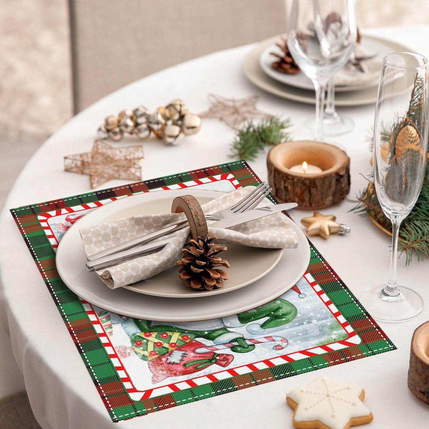 MAJOYLIFE Christmas Placemats Set of 4 16.5x12.5 Rectangle Santa Claus