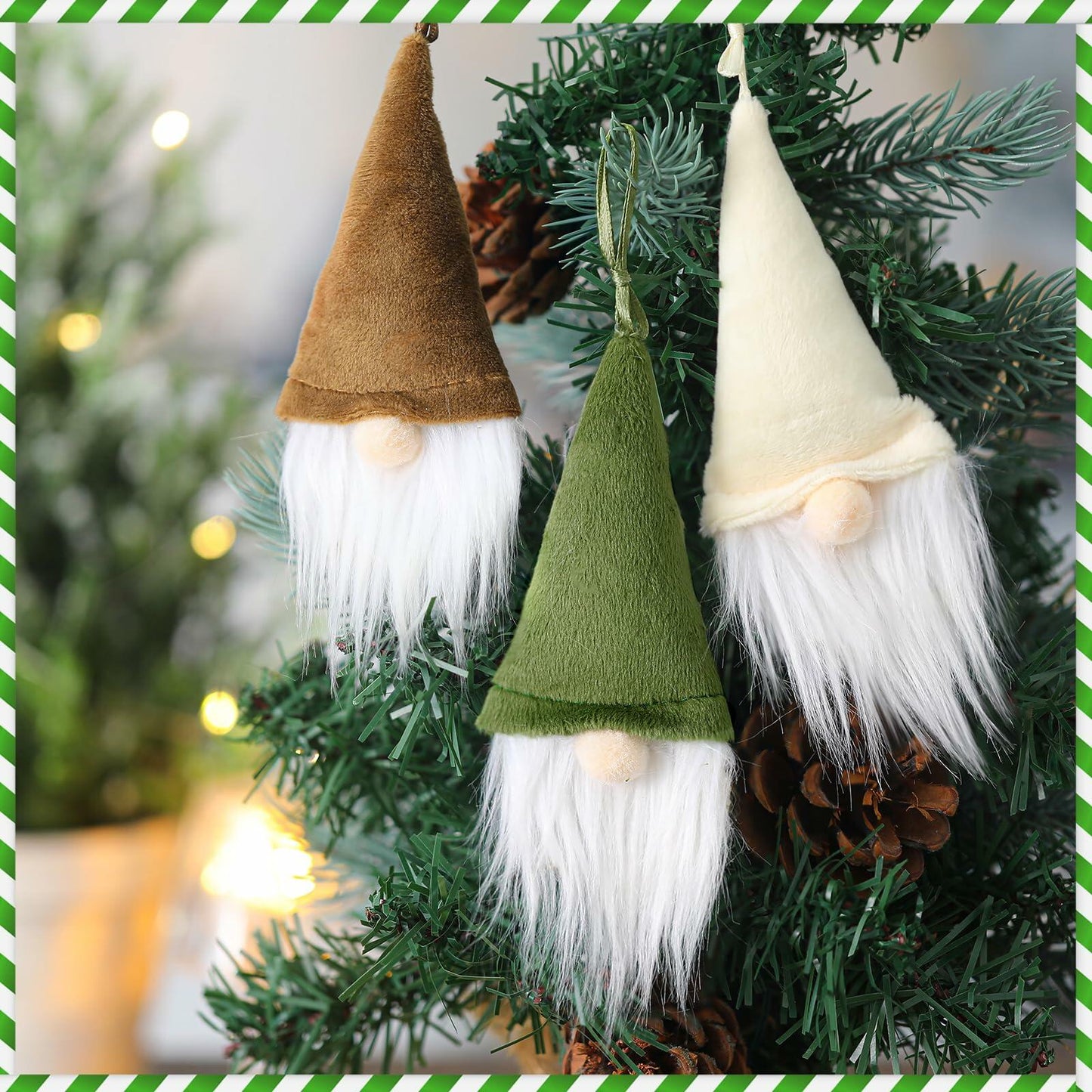 [Like New] Motionchic 12 Pack Christmas Neutral Boho Velvet Gnome Ornaments