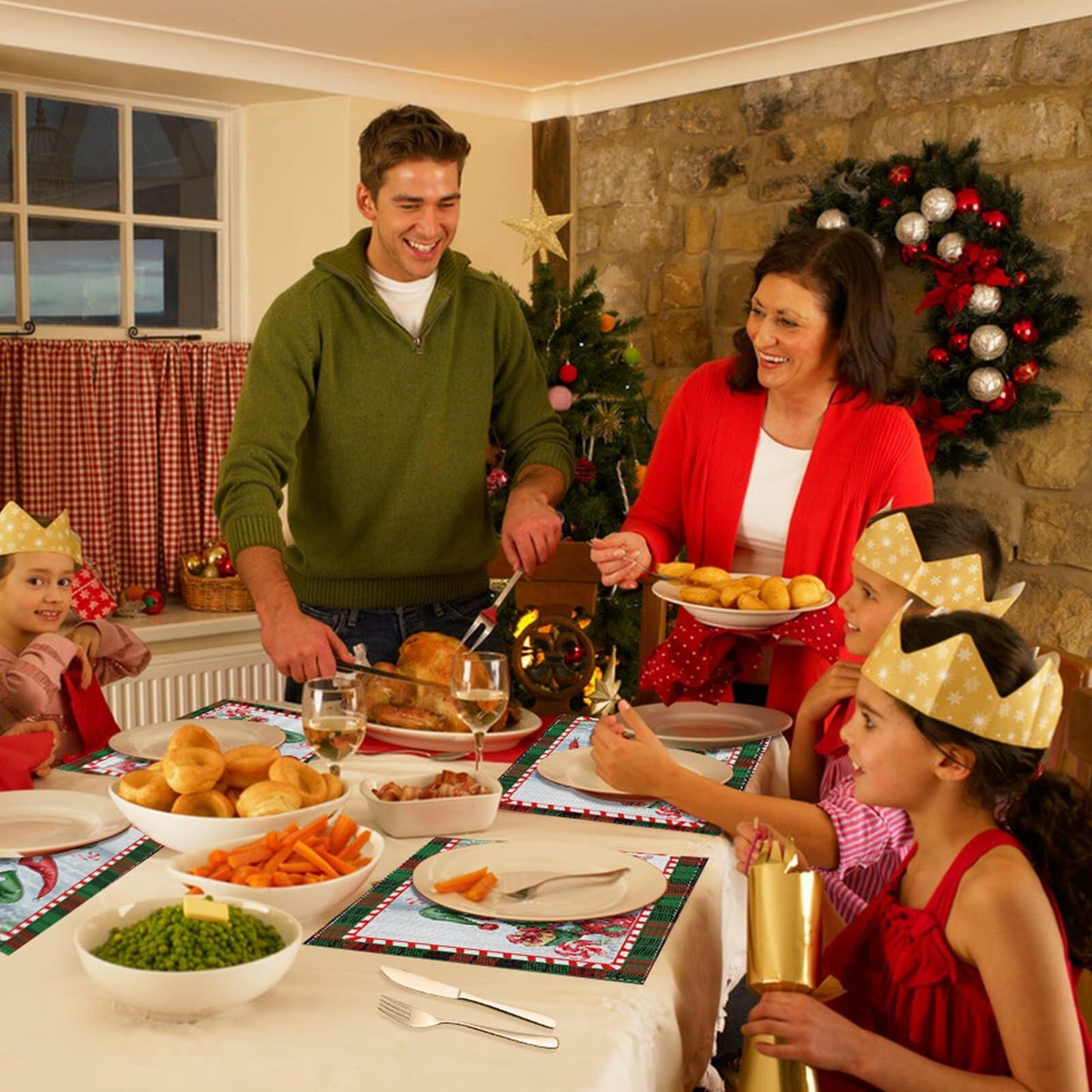 MAJOYLIFE Christmas Placemats Set of 4 16.5x12.5 Rectangle Santa Claus