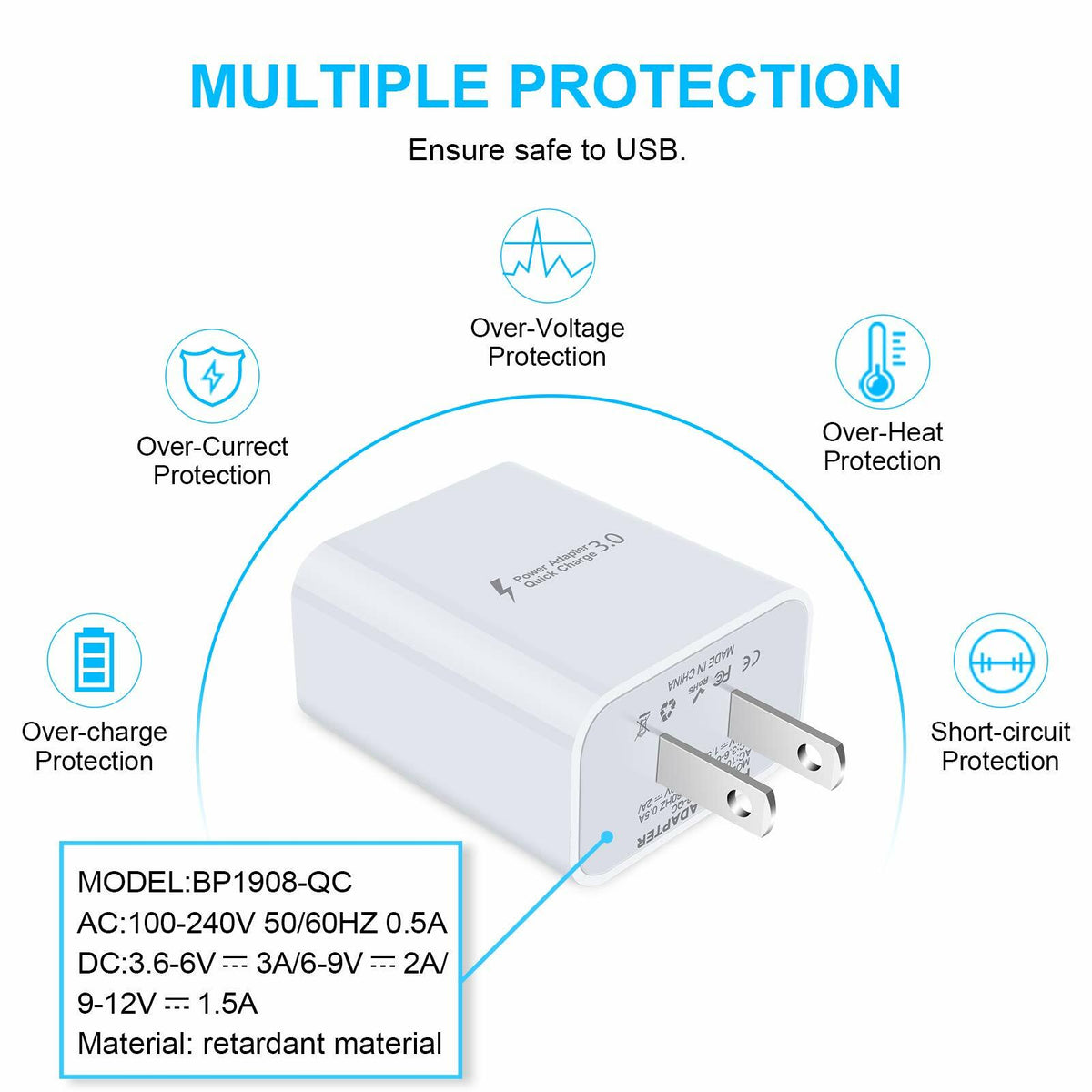 Quick Charge 3.0 18W USB Wall Charger Fast Adapter for Samsung Galaxy Black