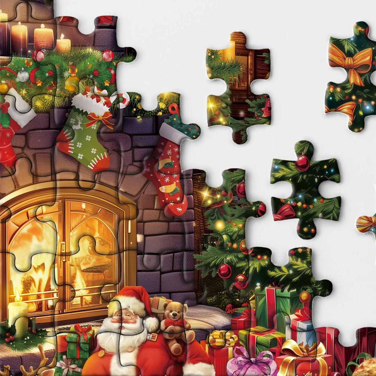 Christmas Cabin Puzzle 1000 Piece Winter Holiday Santa Claus Red Jigsaw