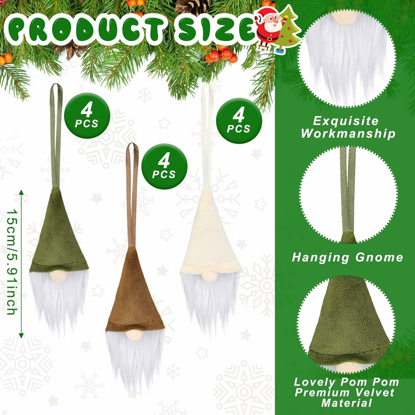 [Like New] Motionchic 12 Pack Christmas Neutral Boho Velvet Gnome Ornaments