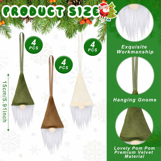 [Like New] Motionchic 12 Pack Christmas Neutral Boho Velvet Gnome Ornaments