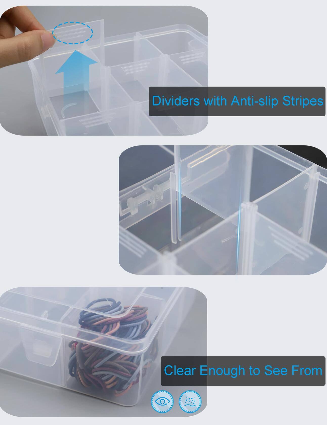 Hlotmeky Plastic Organizer Box with Dividers Bead Organizer 15 Large Grids Clear