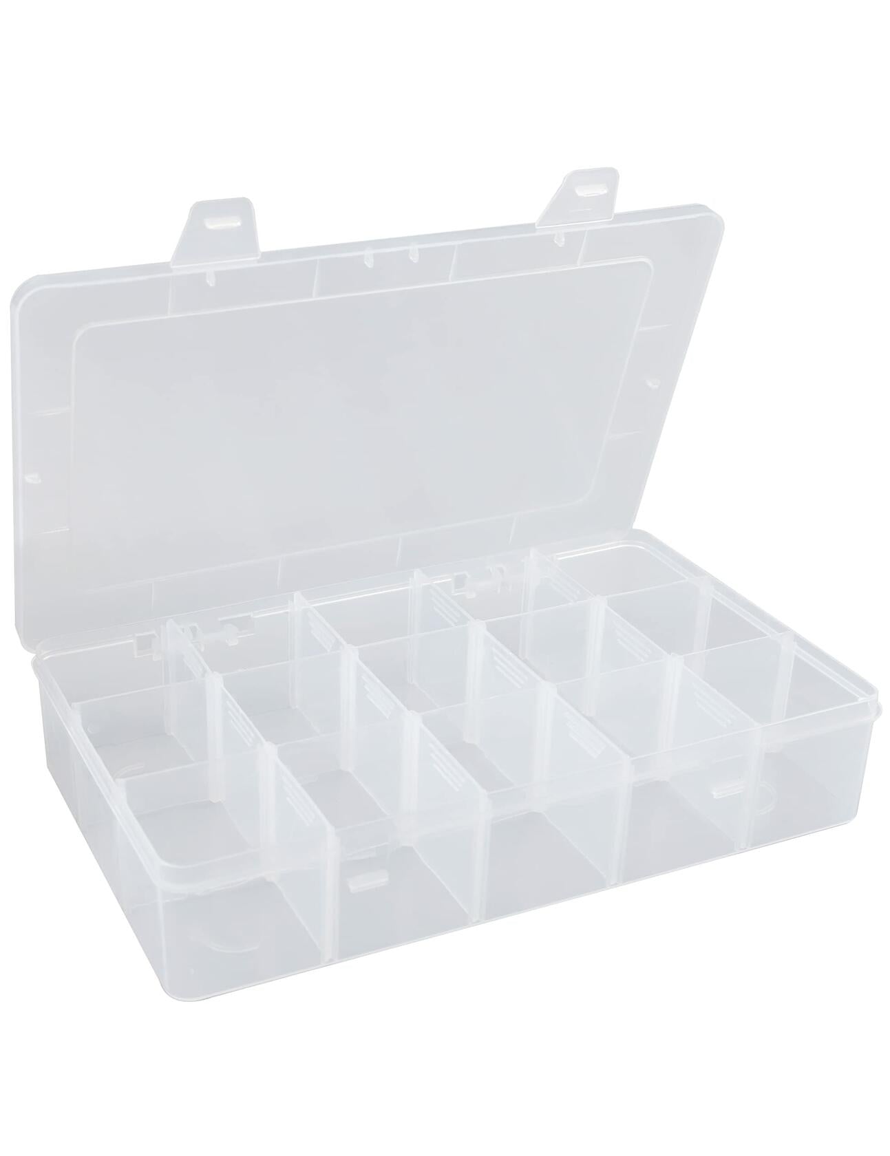 Hlotmeky Plastic Organizer Box with Dividers Bead Organizer 15 Large Grids Clear