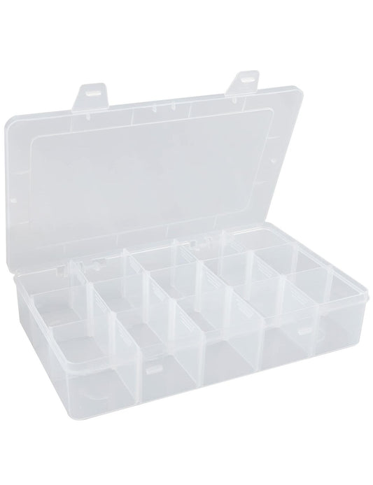 Hlotmeky Plastic Organizer Box with Dividers Bead Organizer 15 Large Grids Clear