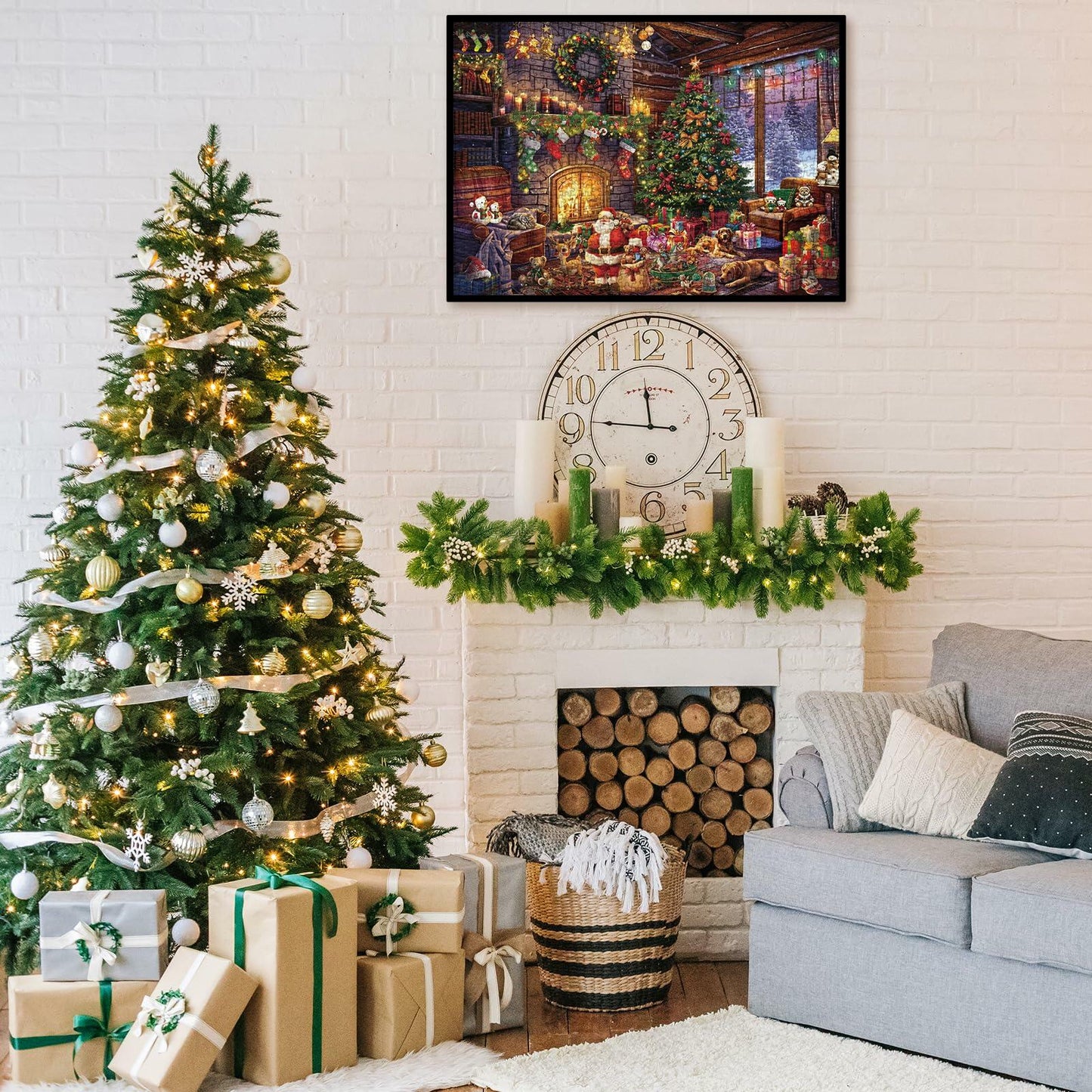 Christmas Cabin Puzzle 1000 Piece Winter Holiday Santa Claus Red Jigsaw