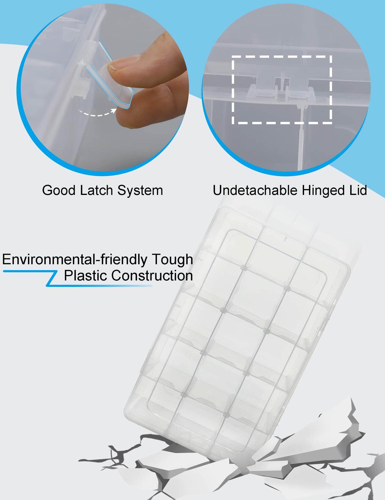 Hlotmeky Plastic Organizer Box with Dividers Bead Organizer 15 Large Grids Clear