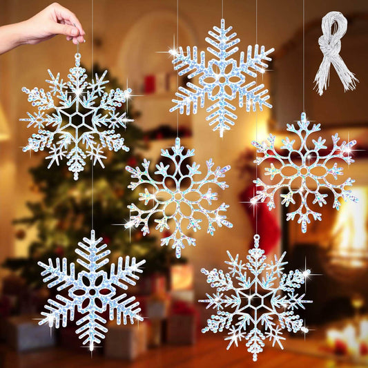 EIMMBD 8pcs Large Plastic Glitter Snowflake Ornaments Silver Winter Decor