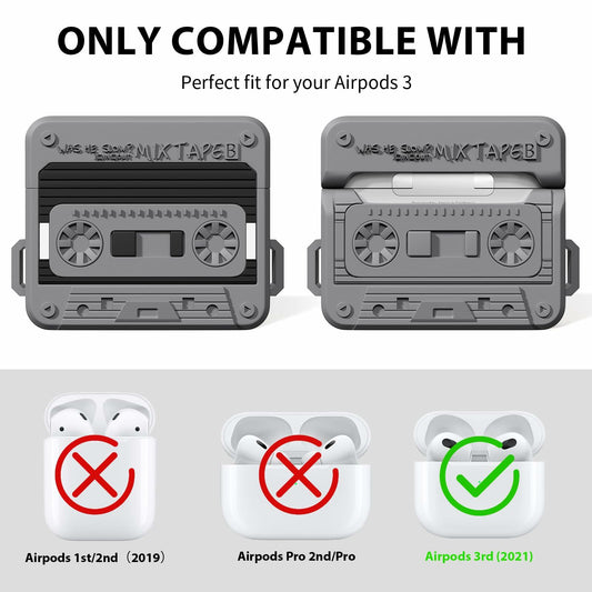 MOFREE AirPods 3 Case Cover Cassette Tape Design Soft Silicone Black