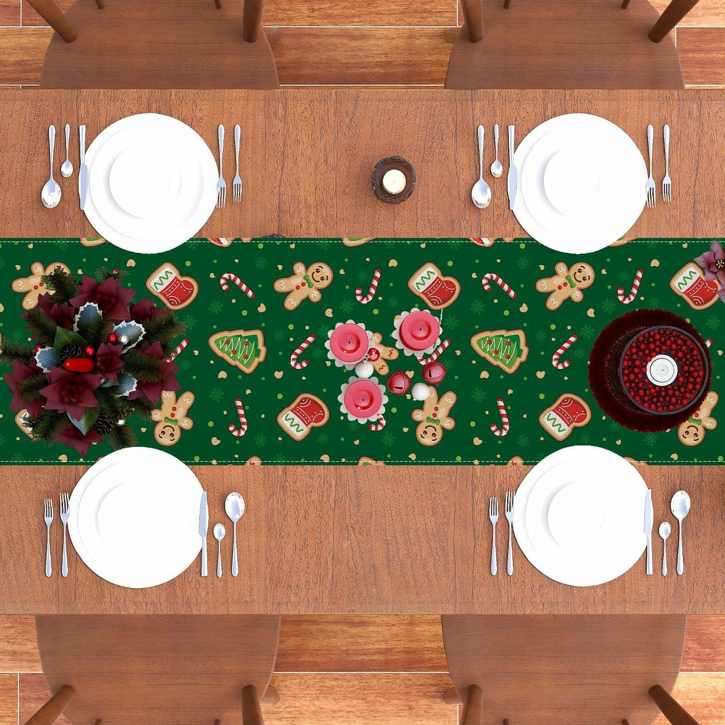 Rvsticty Linen Christmas Table Runner Winter Xmas Decorations 13x72"