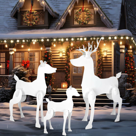 3 Pc Christmas Outdoor Reindeer Yard Sign White PVC 56x42x31in Set