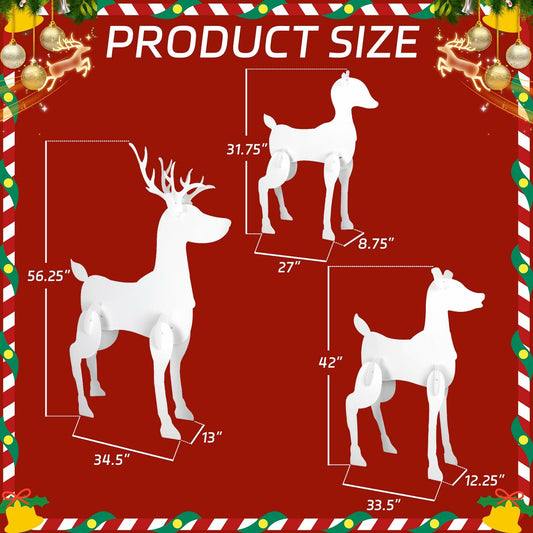 3 Pc Christmas Outdoor Reindeer Yard Sign White PVC 56x42x31in Set