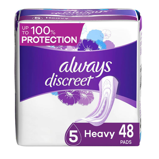 Always Discreet Incontinence Pads Heavy Absorbency for Women 48 CT