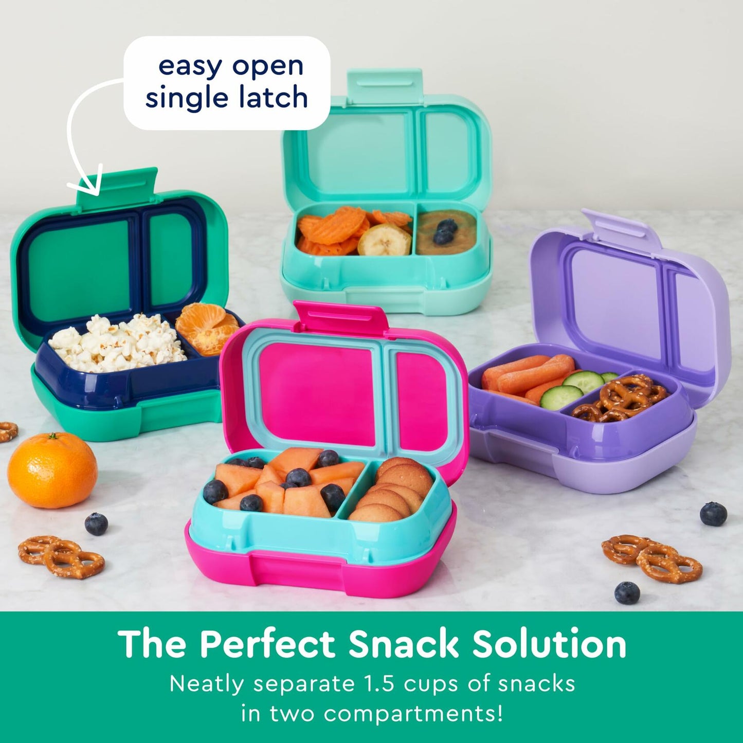 Bentgo Kids Snack 2-Compartment Leak-Proof Bento Box Green Navy