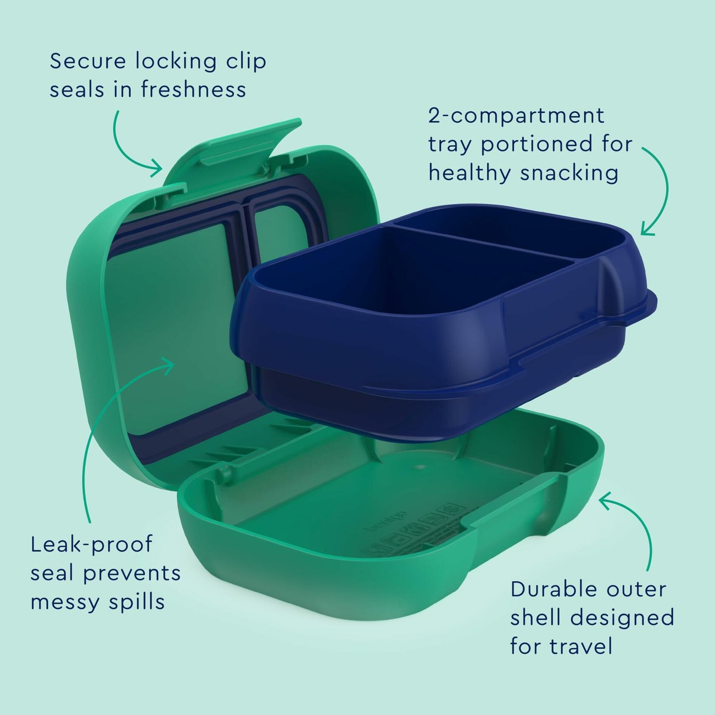 Bentgo Kids Snack 2-Compartment Leak-Proof Bento Box Green Navy