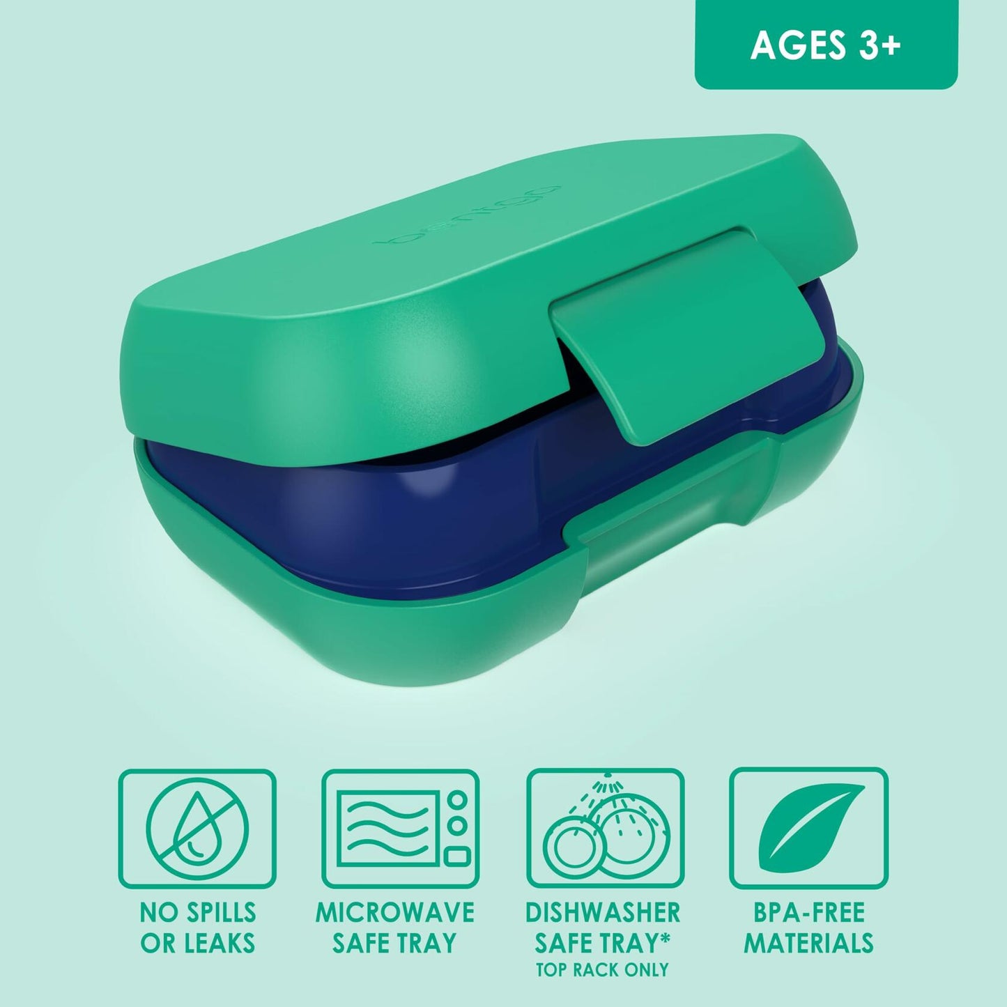 Bentgo Kids Snack 2-Compartment Leak-Proof Bento Box Green Navy