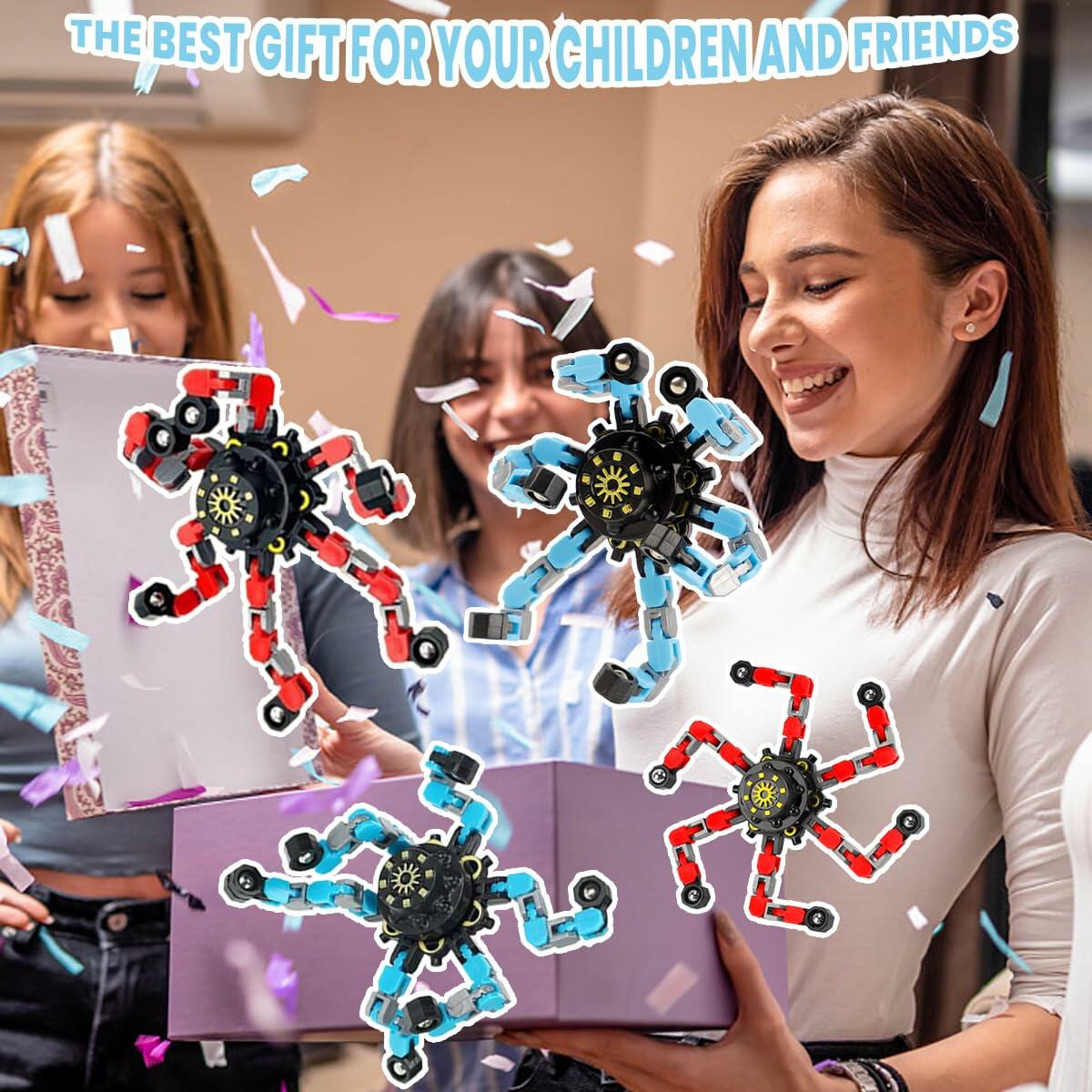 Deformation Fingertip Decompression Mechanical Gyroscope DIY Chain Red+Blue Toy