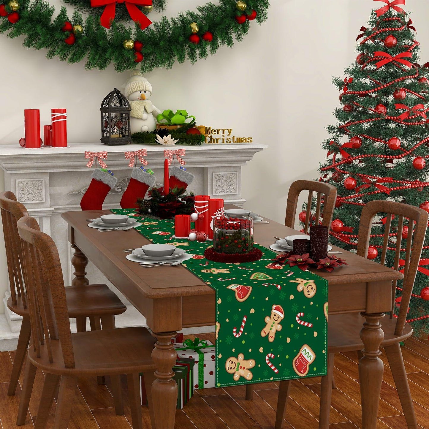 Rvsticty Linen Christmas Table Runner Winter Xmas Decorations 13x72"