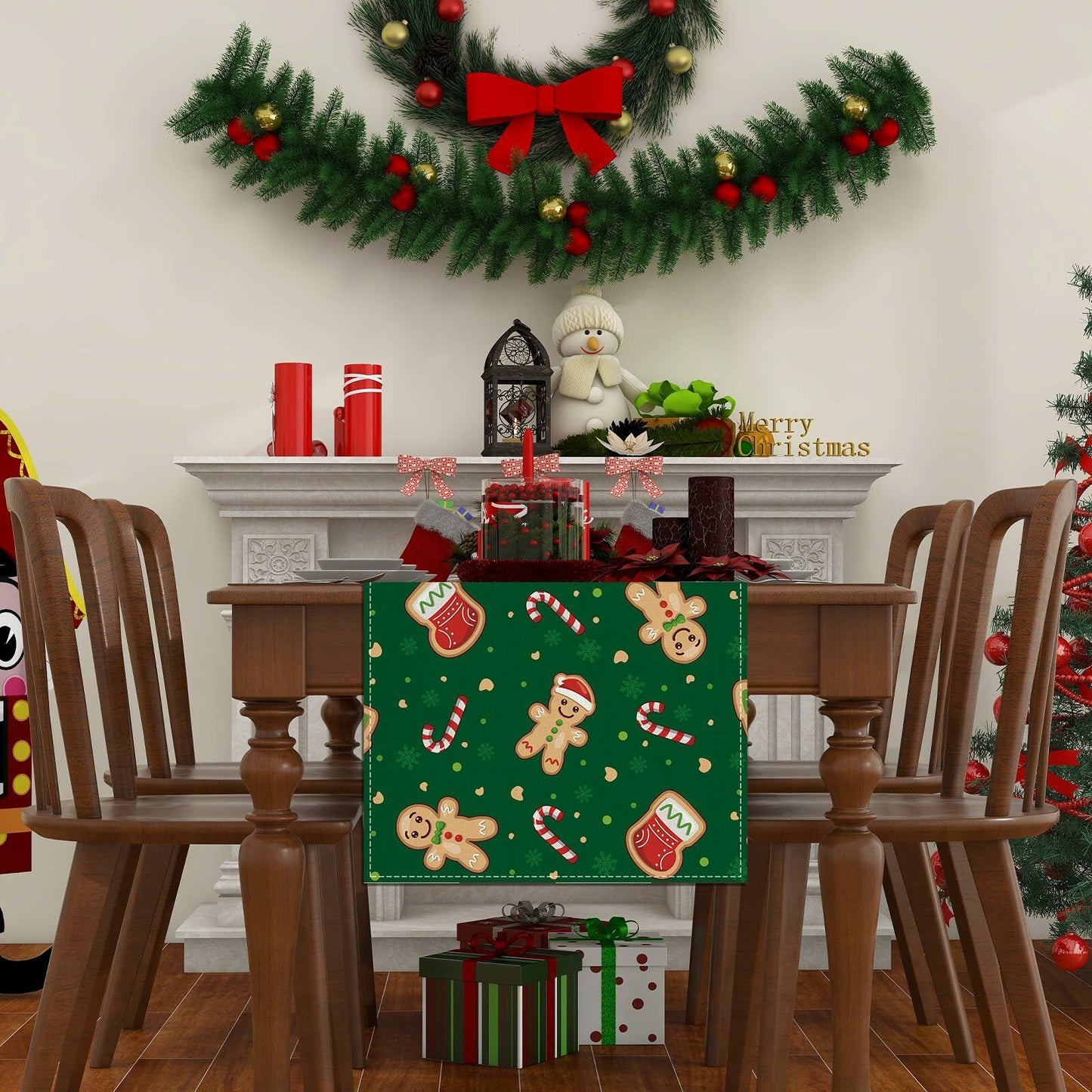 Rvsticty Linen Christmas Table Runner Winter Xmas Decorations 13x72"