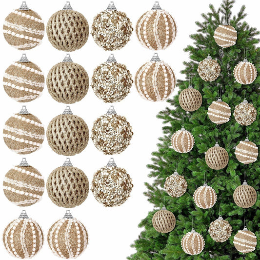 Civaner 16 Pcs Christmas Ball Ornaments Pearl Champagne Sequin Shatterproof