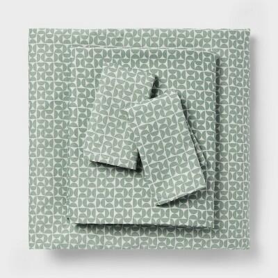 Room Essentials King Cotton Blend Sateen Sheet Set Green Geo King