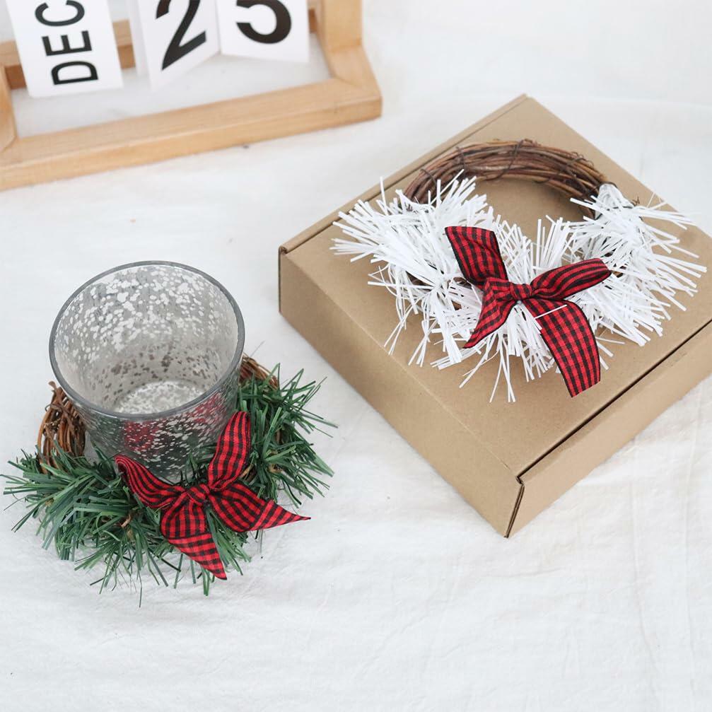 [Like_new] Christmas Wreath Brown Candle Rings Bow Eucalyptus Garland Candle Holder