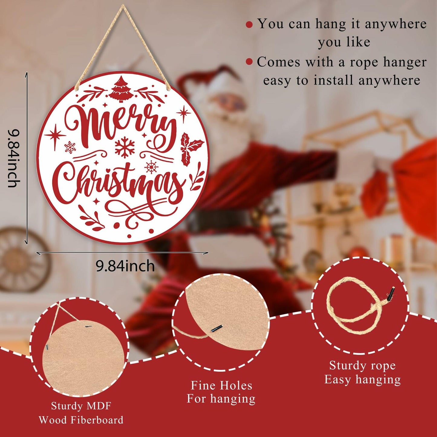 Absnfatu Merry Christmas Wooden Wall Door Sign Hanger Decor