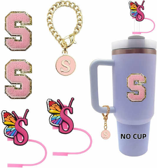IN CHENTHY Silicone Straw Covers 2pcs Topper + Charm Chain + Stickers S