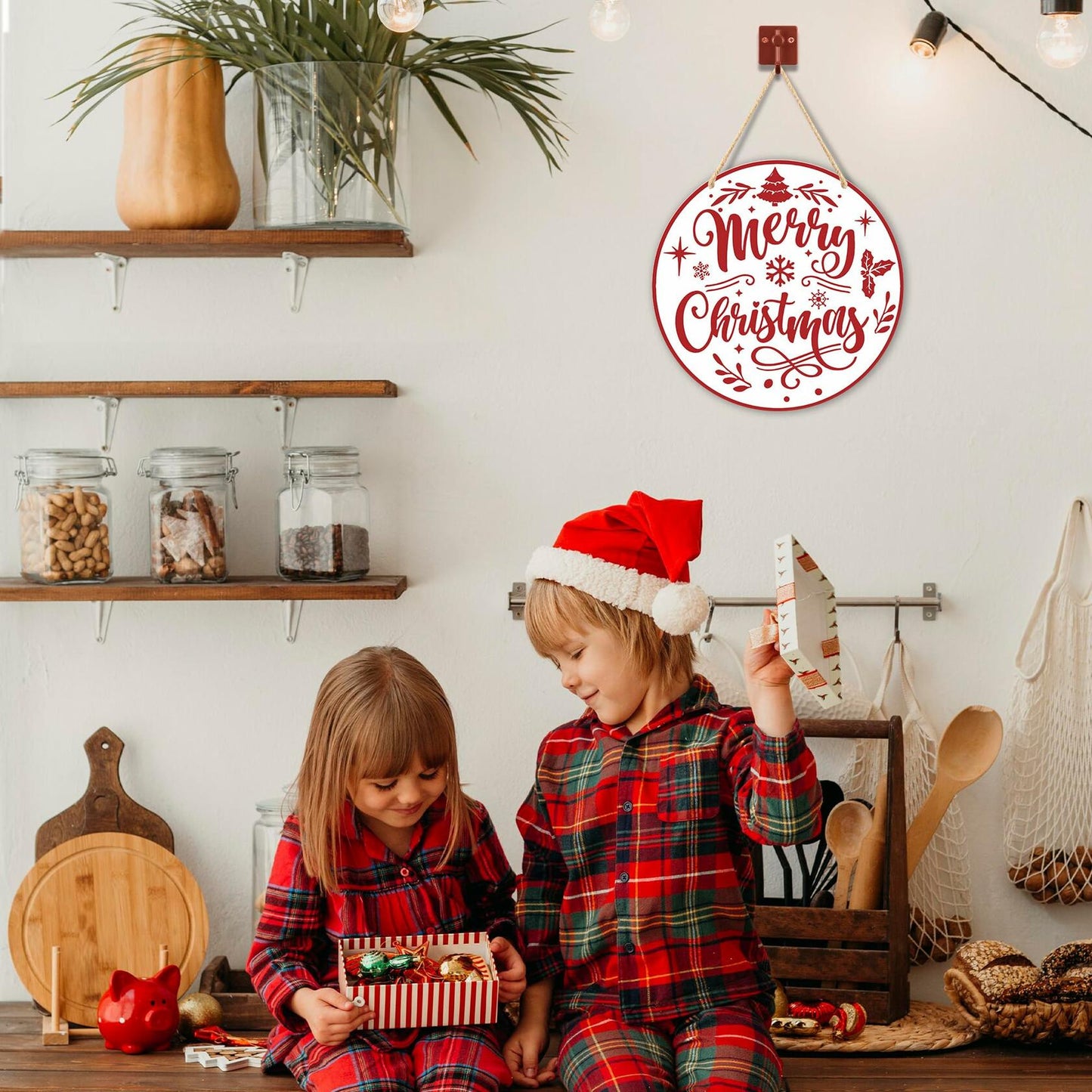 Absnfatu Merry Christmas Wooden Wall Door Sign Hanger Decor